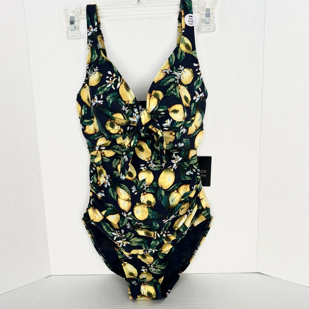 Navy Lemon Built-in Padded Underwire Bra One-piece Support Swimsuit Tie Front 4